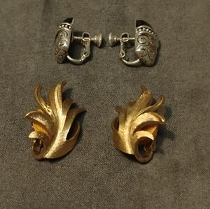 Bundle Of 2 Pairs Signed Vintage Non-Pierced- Trifari & Monet Earrings